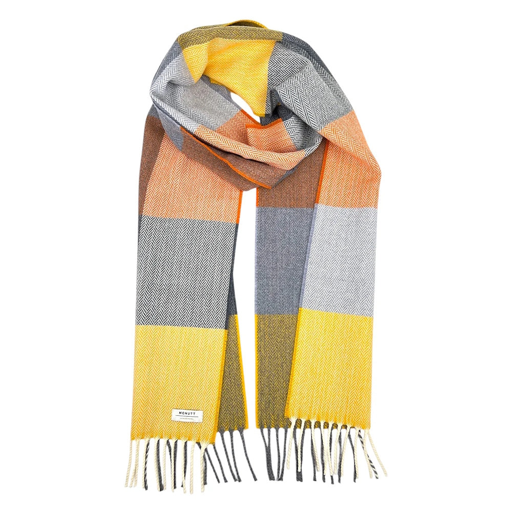 merino wool scarf orange and smoke check