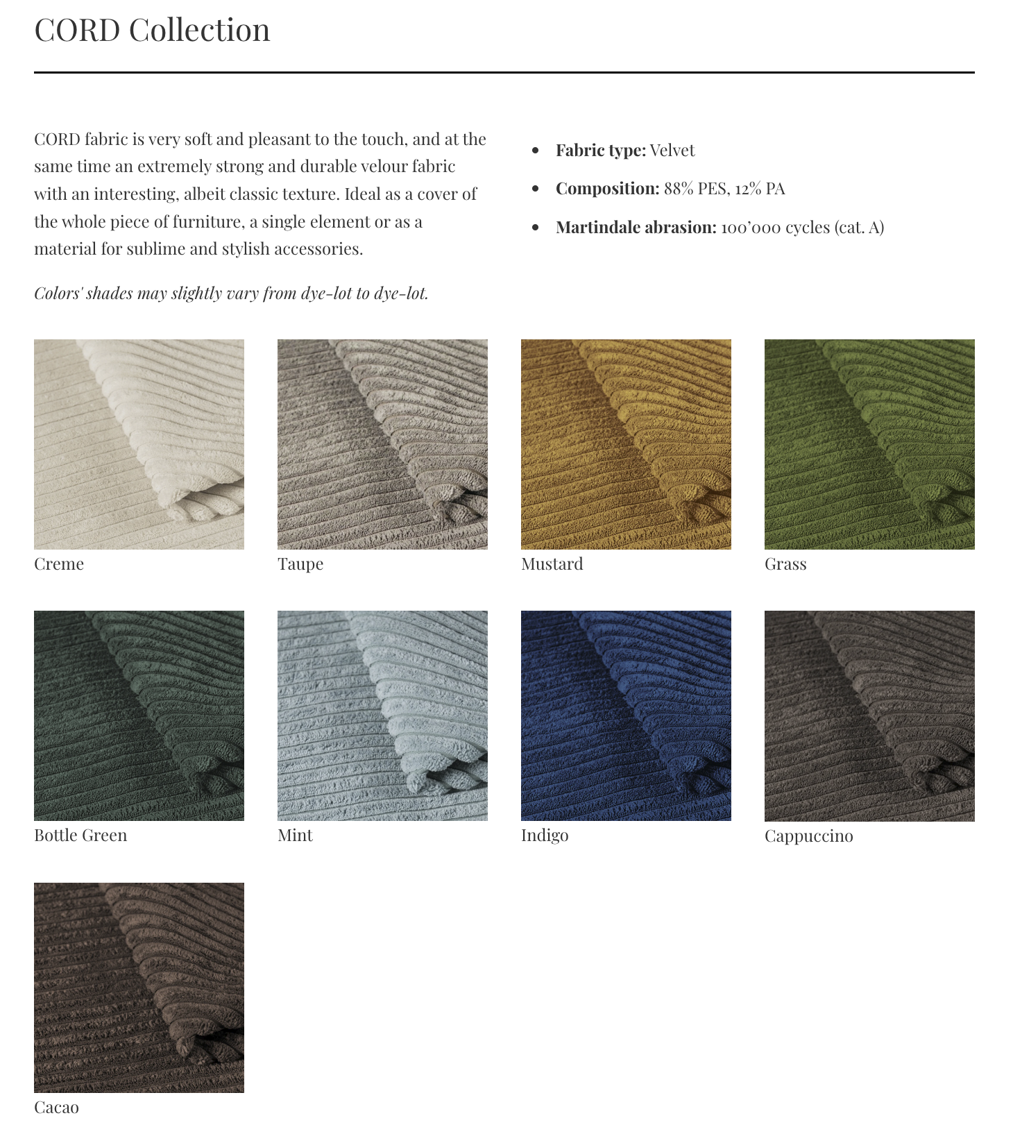 cord fabric collection