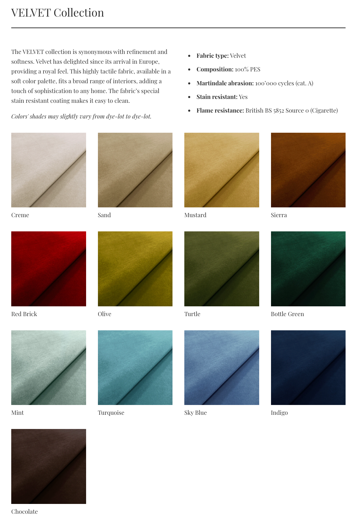 velvet fabric collection