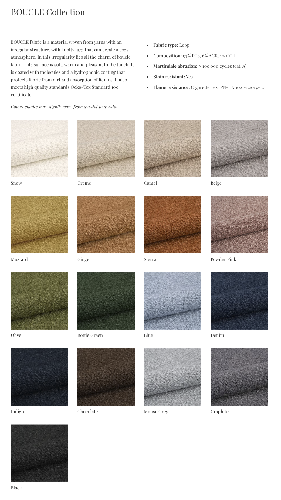 boucle fabric collection