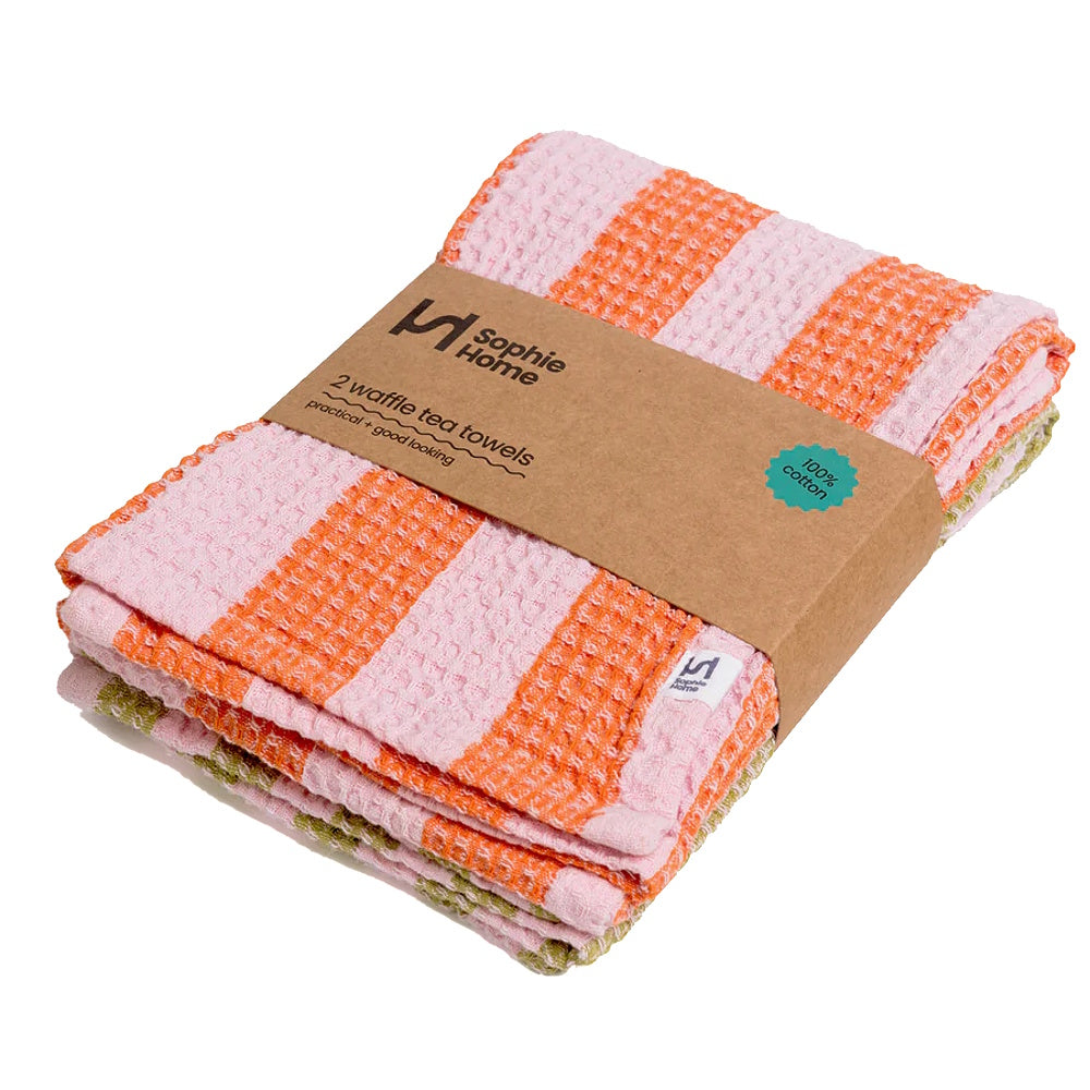 sophie home cotton tea towels set of 2 pink