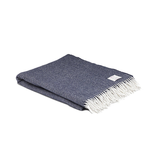 Merino Wool Throw - Navy Herringbone