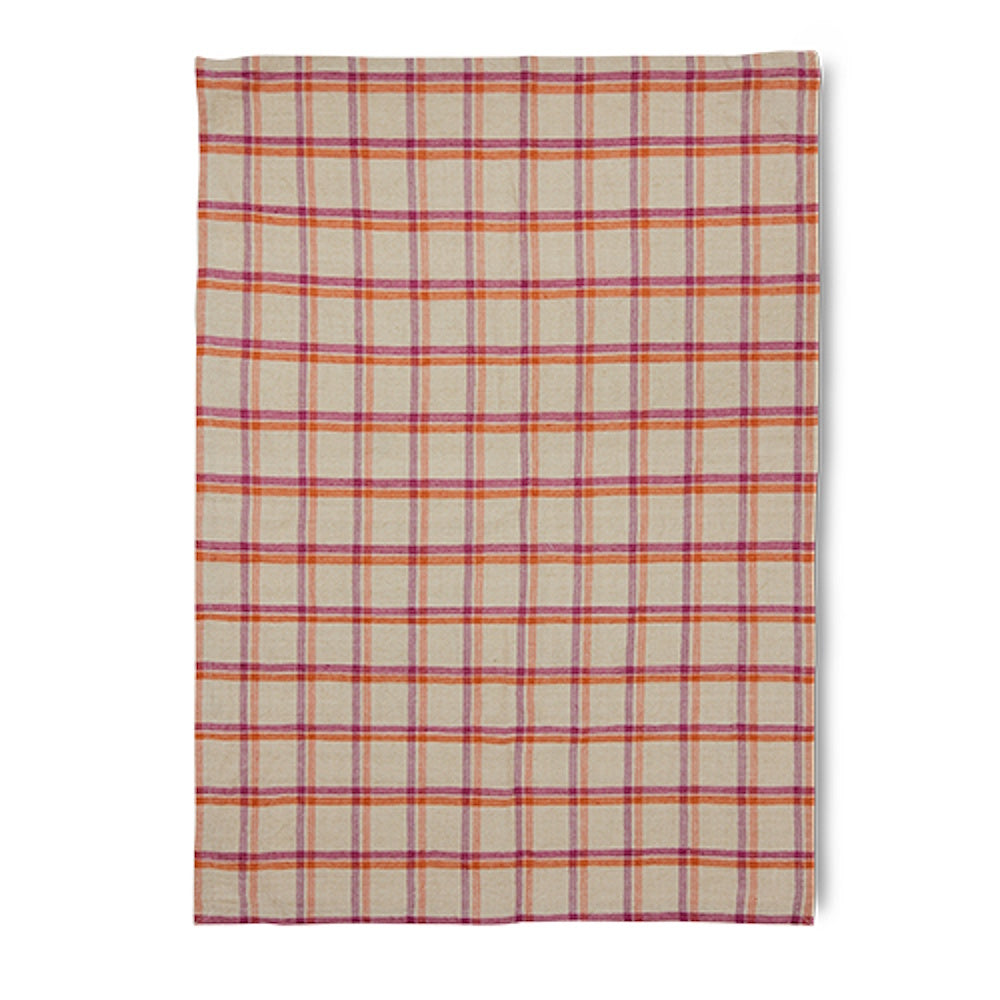 Vida Check Tea Towel Strawberry & Cream