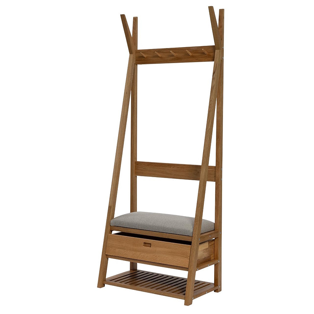totem hall stand oak with drawer and seat pad